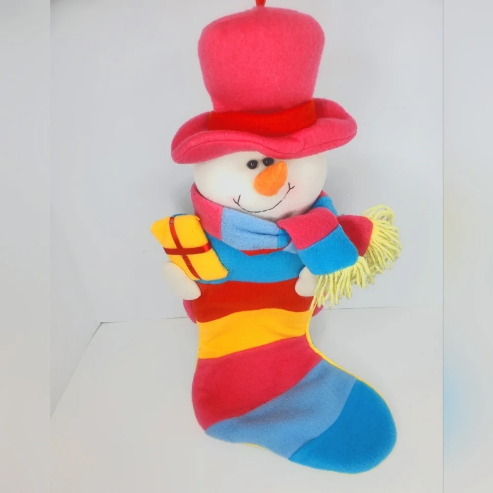 Snowman Pink Felt Christmas Stocking 19